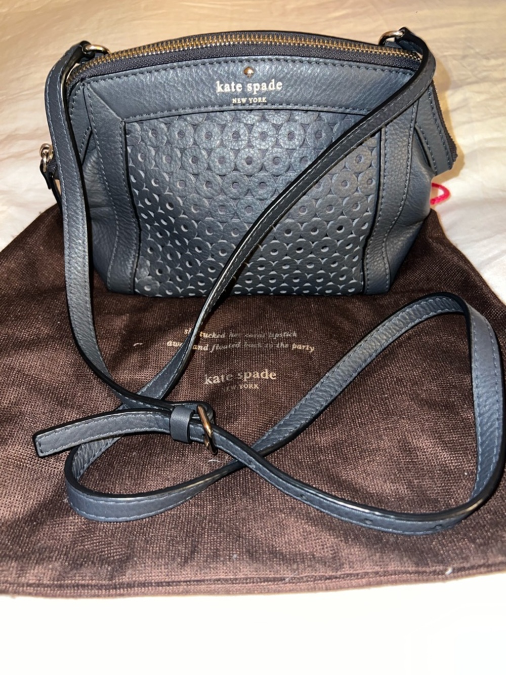 Kate Spade Perforated Leather Crossbody Bag in Blue-Gray circa 2011